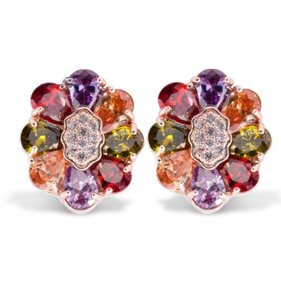 18K rose gold plated multi colorful AAA Zircon Stud Earrings - Picture 3 of 4